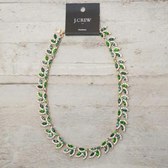 NWT J. Crew Crystal Leaves Statement Necklace in Green - Picture 2 of 4